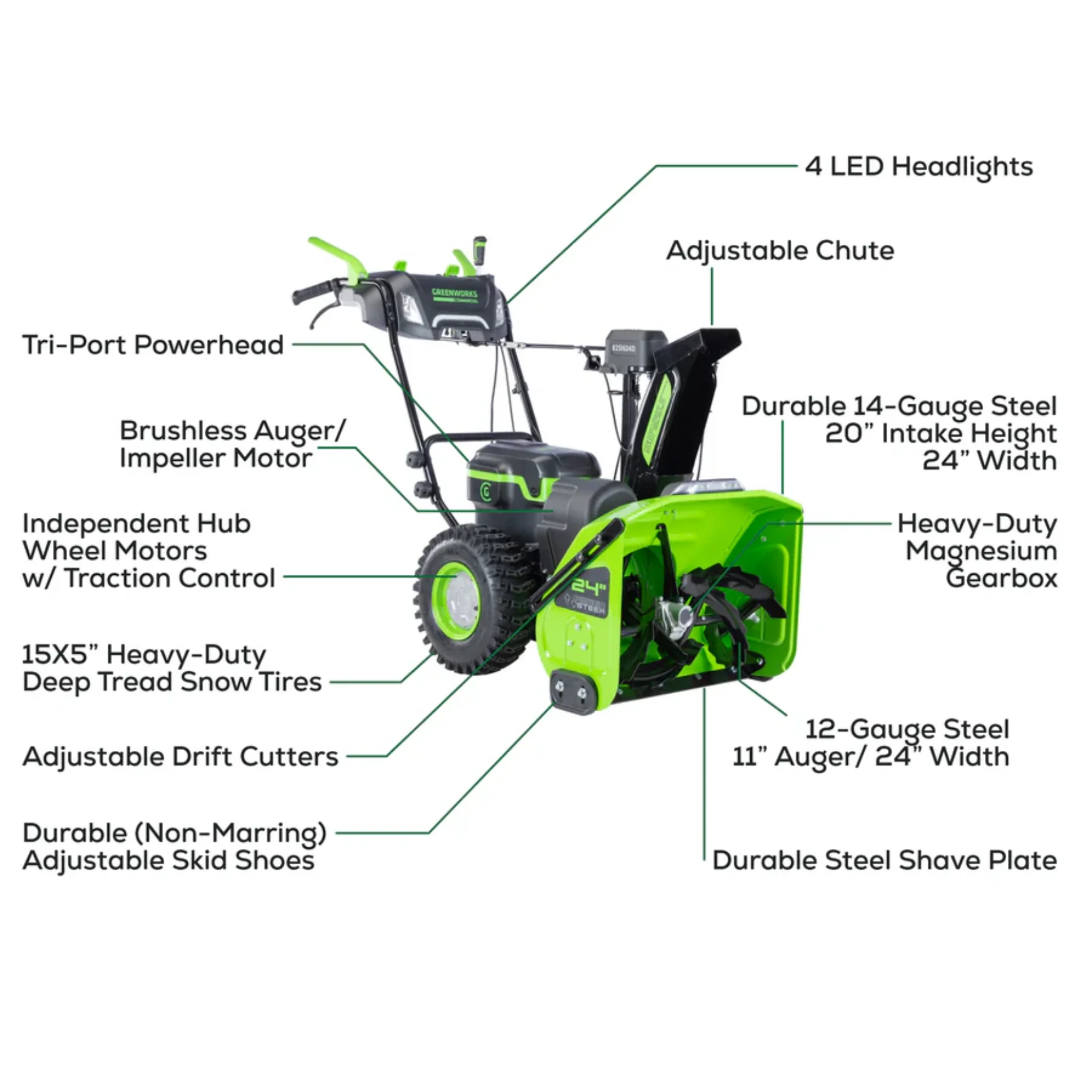 Greenworks 82V Dual Stage Snow Thrower Tool-Only | 82SN24D - Image 4