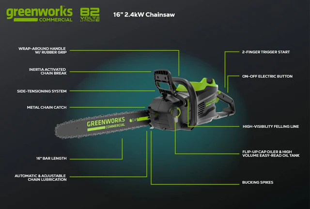 Greenworks 82V 16" 2.4kW Chainsaw with 4Ah Battery and Dual Port Charger (82CS24-4DP) - Image 5