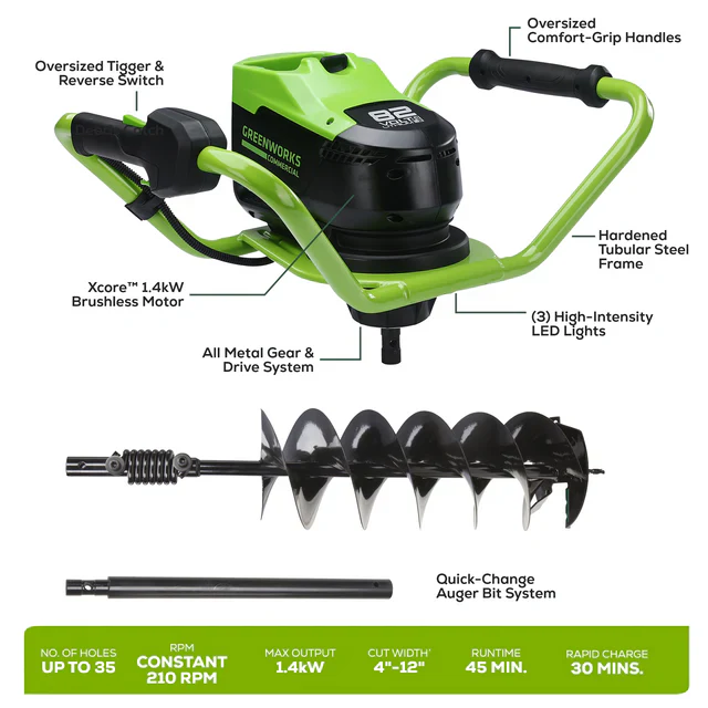 Greenworks 82V Earth Auger Kit w/ 4Ah Battery and Dual Port Charger (82EA8-4DP) - Image 9