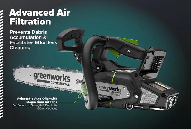 Greenworks OPTIMUS 48V 14" Top-Handle Chainsaw Powerhead, 48V 4 Ah Battery, 5A Charger (OTS350-T4SC-14) - Image 3